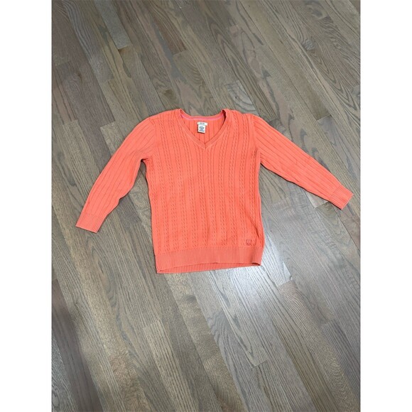 IZOD Sweater Womens Small Orange Cable Knit V-Neck Pullover Preppy - Picture 5 of 5